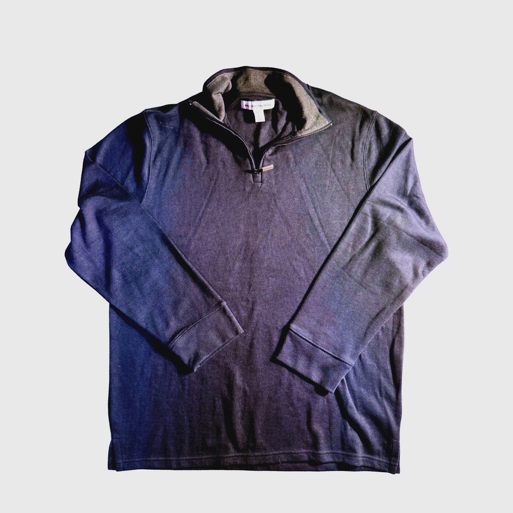 Amazon Essentials Mens Navy Quarter Zip Ribbed Pullover Sweater Large NEW-2031
